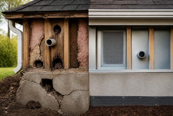 Rats in Walls: Detection, Removal & Prevention Guide 1 Before and after house exterior rodent damage repair