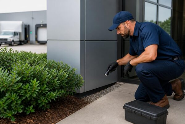 Commercial Insect Control: Complete Guide for Richmond VA 5 Pest control technician inspecting foundation near bushes
