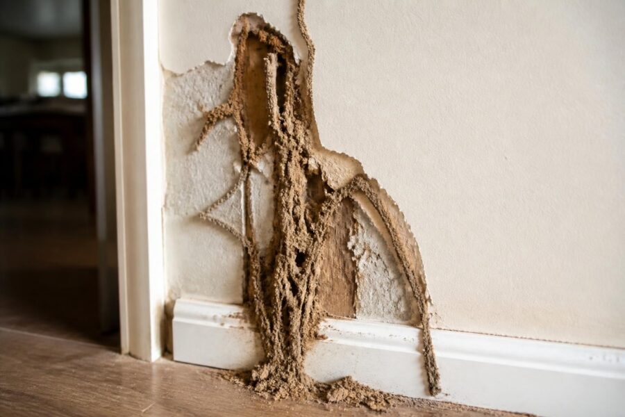 Termite mud tubes on interior wall